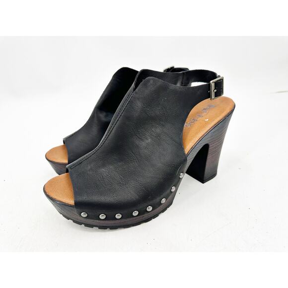 Korks Arden Platform Block Heel Slingback Peep Toe Studded Faux Leather Sandals - Picture 7 of 7